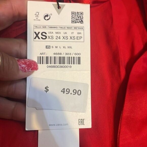 (C1) ZARA Blogger Red Satin Effect Draped Dress 4688/303. size xs - Picture 8 of 8